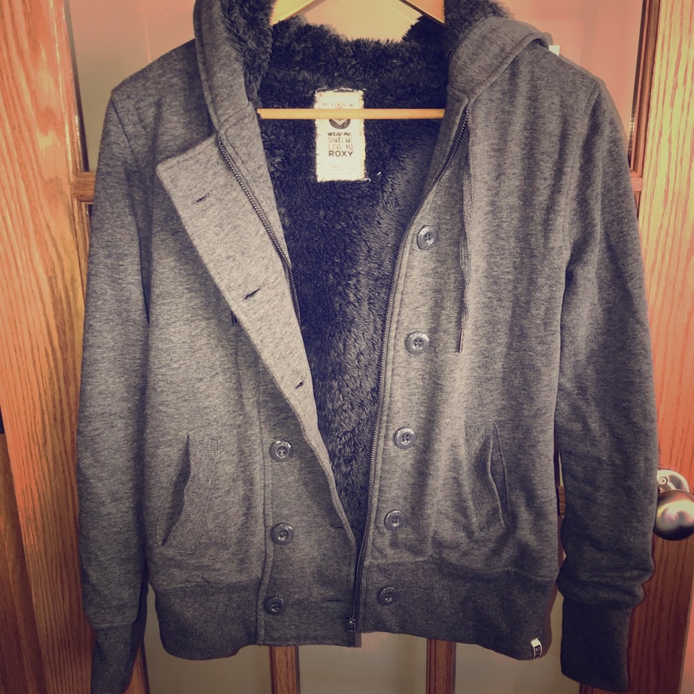 Roxy Grey Fuzzy Winter Coat